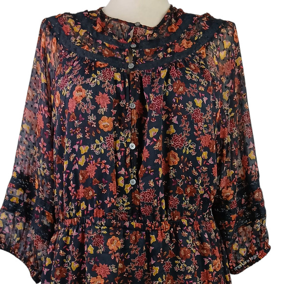 Loft SZ XL Floral Clip Tiered Button Dress NWT Black Multicolored Floral - Picture 4 of 8